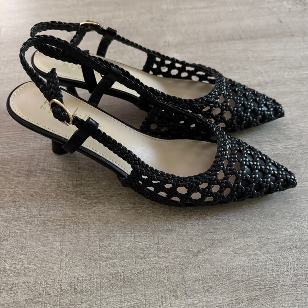 Nicole Miller Knotty Braided Pointy Toe Slingback Pump Blaxk Size 6.5
